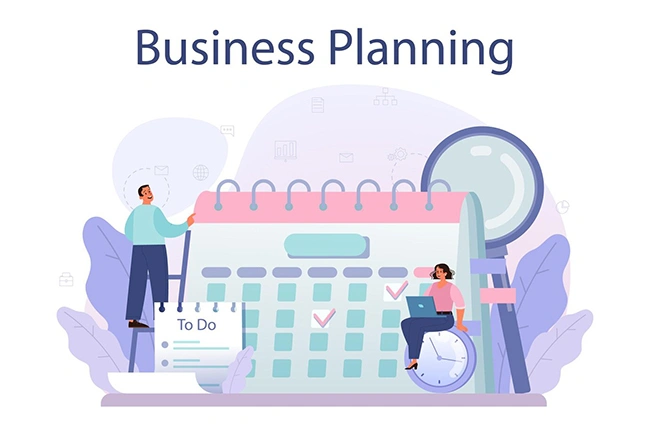 Business Planning illustration with a calendar and to-do list, introducing the strategic approach to remarketing and retargeting