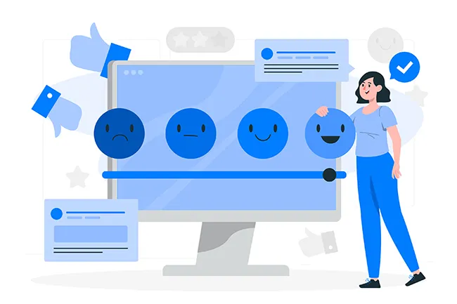 Rating scale from negative to positive face icons representing what makes a website rank well in Google