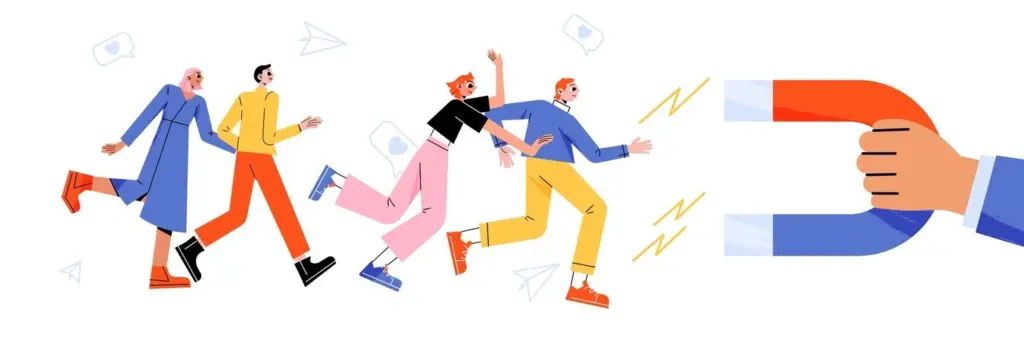 Illustration of a magnet attracting customers, representing how email newsletters increase customer loyalty