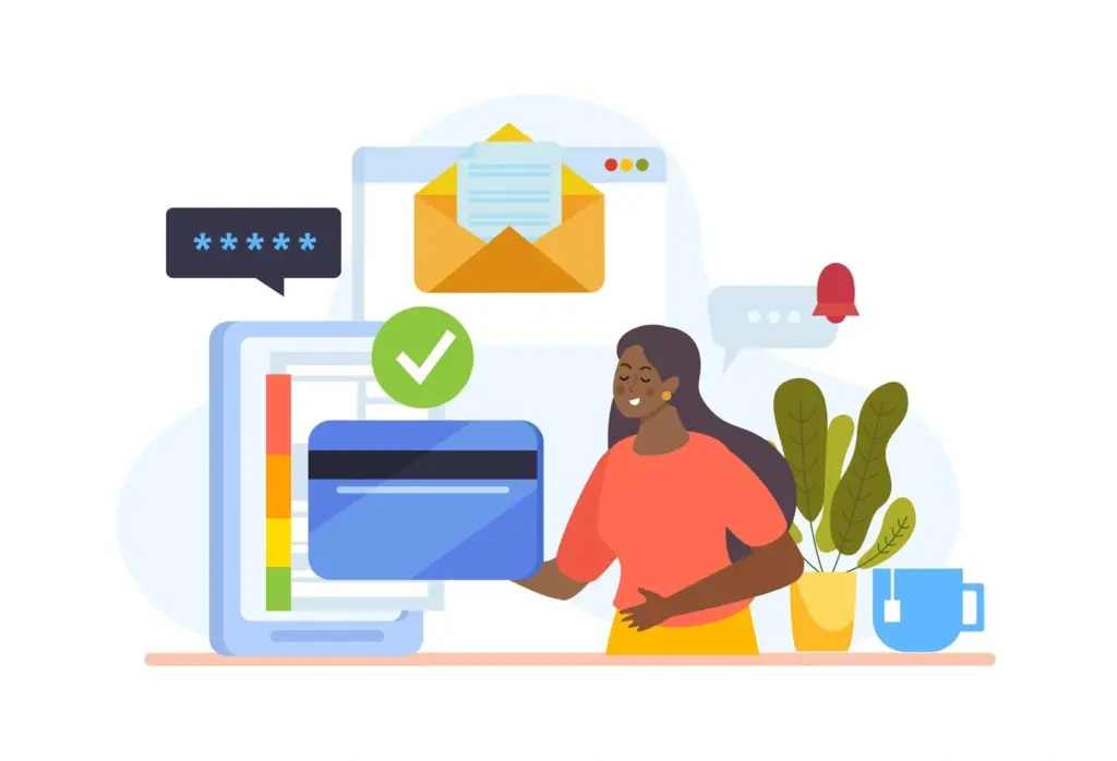 Woman receiving a verified email and payment confirmation, representing automated email marketing service tools
