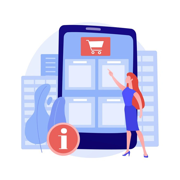 Illustration of a woman interacting with a mobile shopping catalog, representing consumer behavior analysis in audience targeting