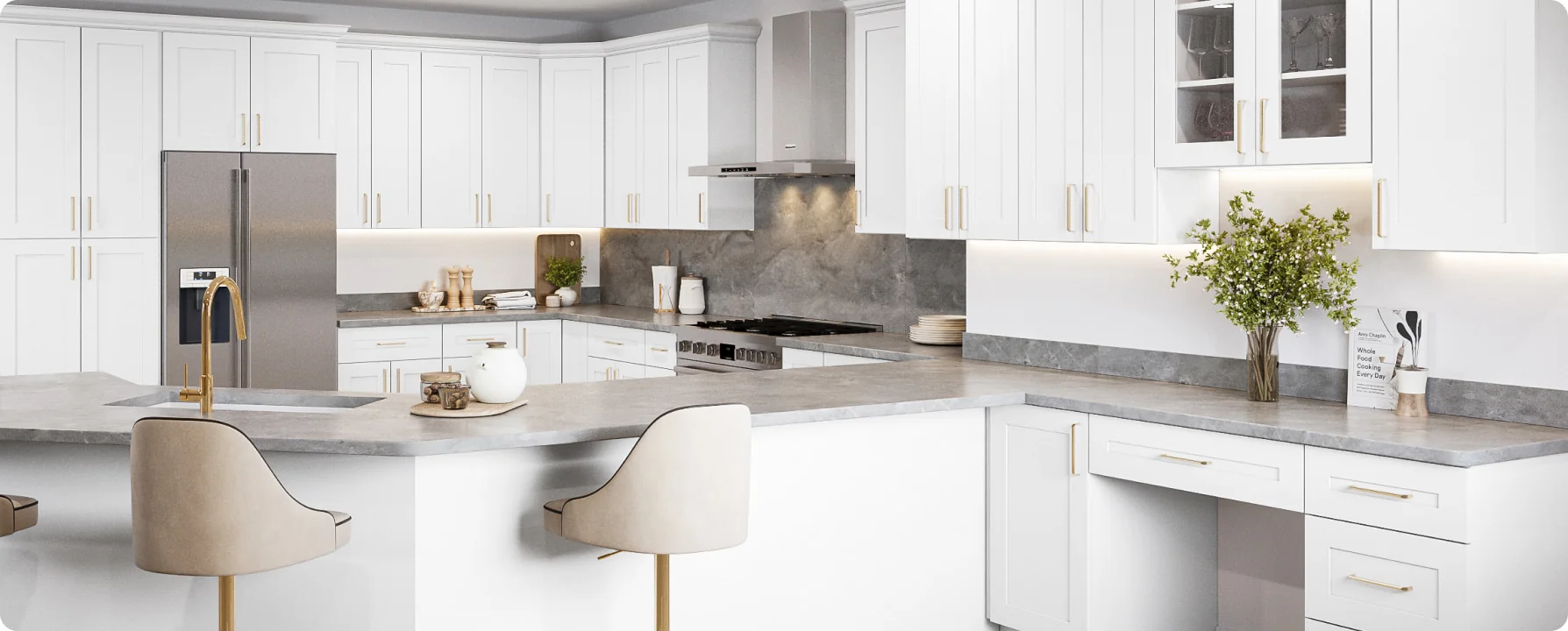 White kitchen cabinets in a bright contemporary kitchen